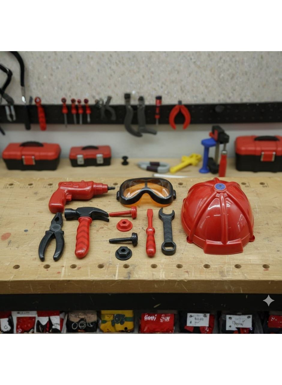Meslek Setleri - Baretli Tamir Seti 11 Parça - Kırmızı