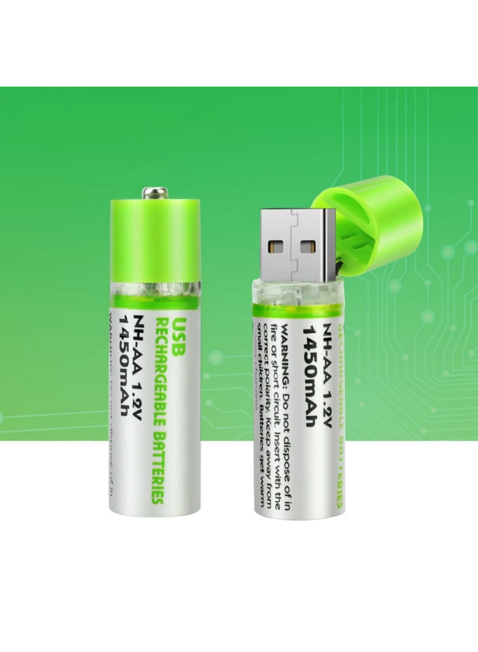 Usb ile Şarj Olabilen 2 li 1450 mah Lityum Şarjlı Kalem Pil (