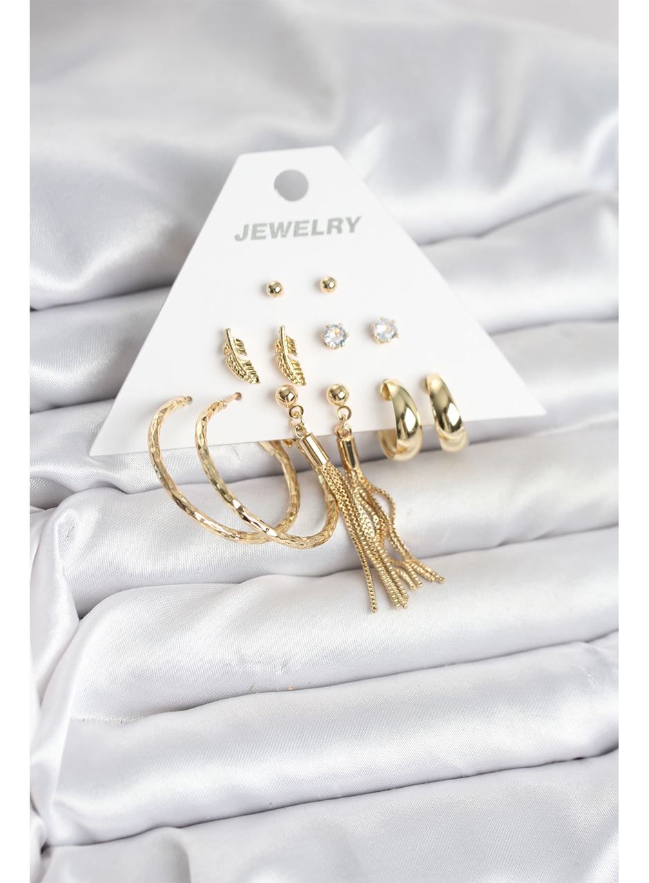 Gold Renk Pirinç Kadın 6 Çift Küpe Seti