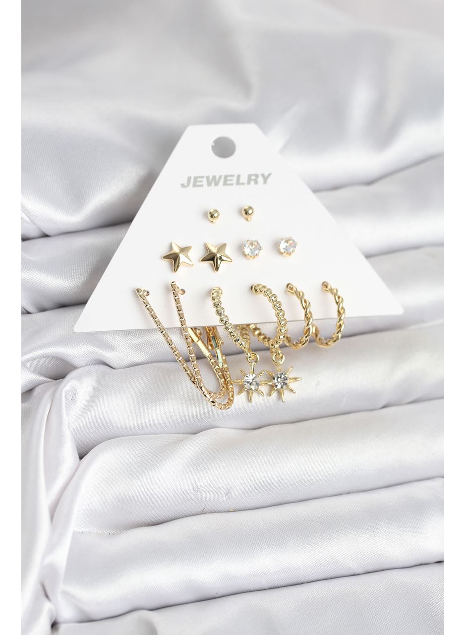 6 Çift Kadın Küpe Seti Gold Renk