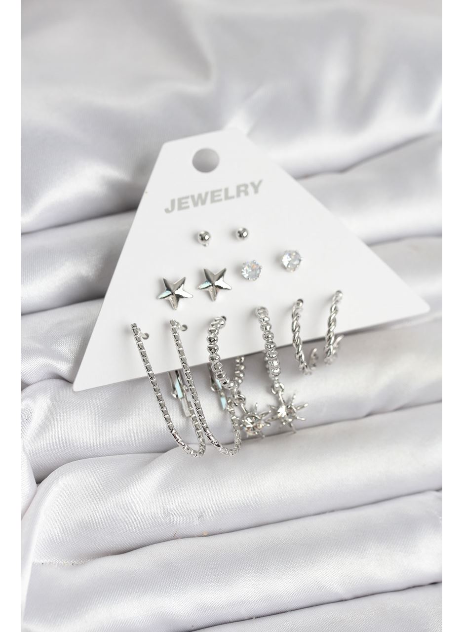 Pirinç Gümüş Renk Küpe Seti 6'lı