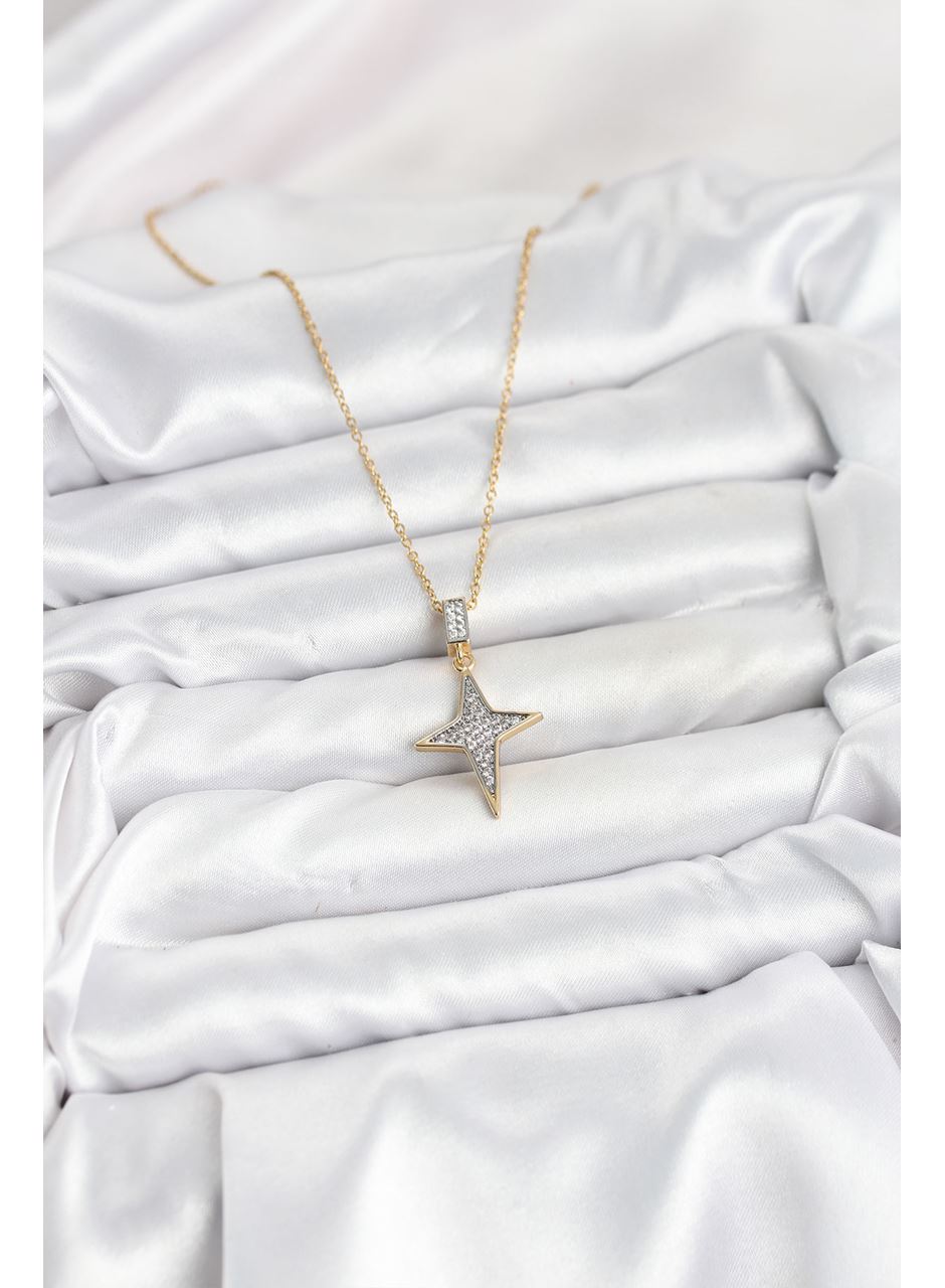 316L Çelik Zincir Gold Renk Kutup Yıldızı Model Zirkon Taşlı Kadın Kolye