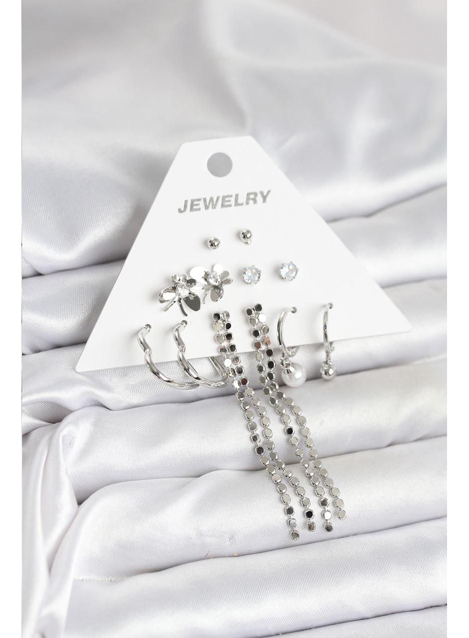 Pirinç Gümüş Renk 6 Çift Kadın Küpe