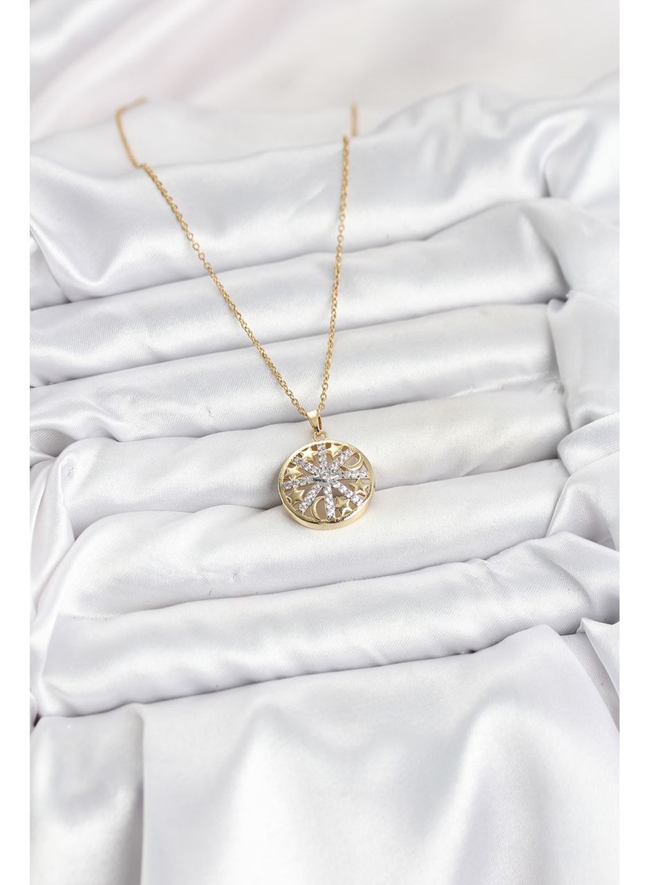 316L Çelik Zincir Gold Renk Zirkon Taşlı Kadın Kolye