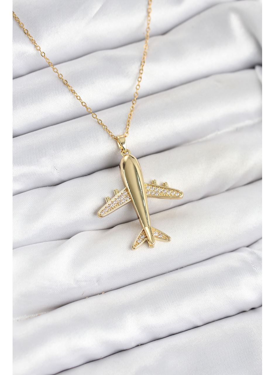 316L Çelik Zincir Gold Renk Uçak Model Kadın Kolye