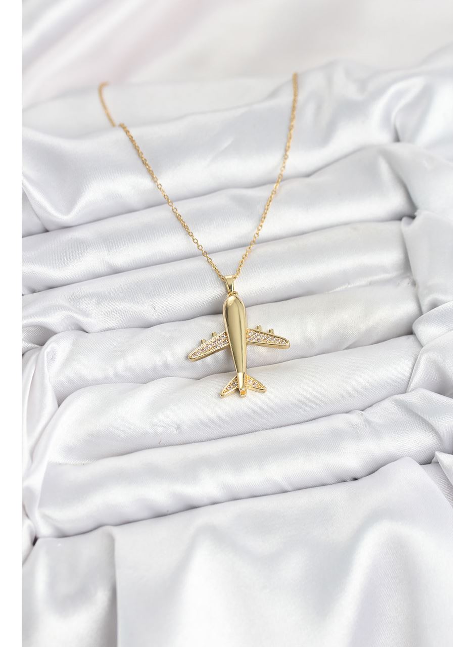 316L Çelik Zincir Gold Renk Uçak Model Kadın Kolye