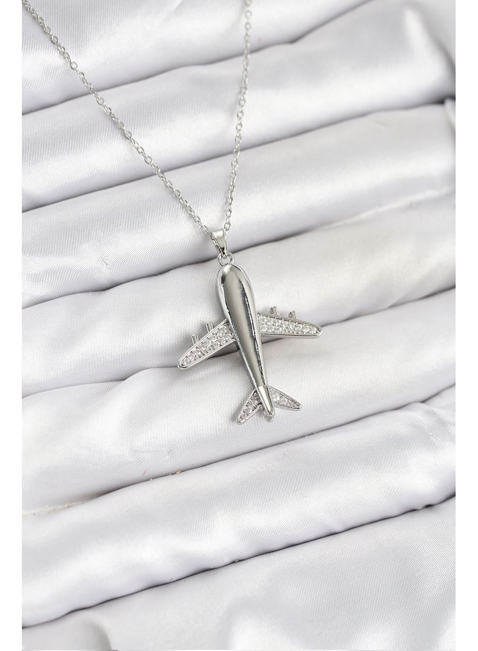 316L Çelik Zincir Gümüş Renk Uçak Model Kadın Kolye