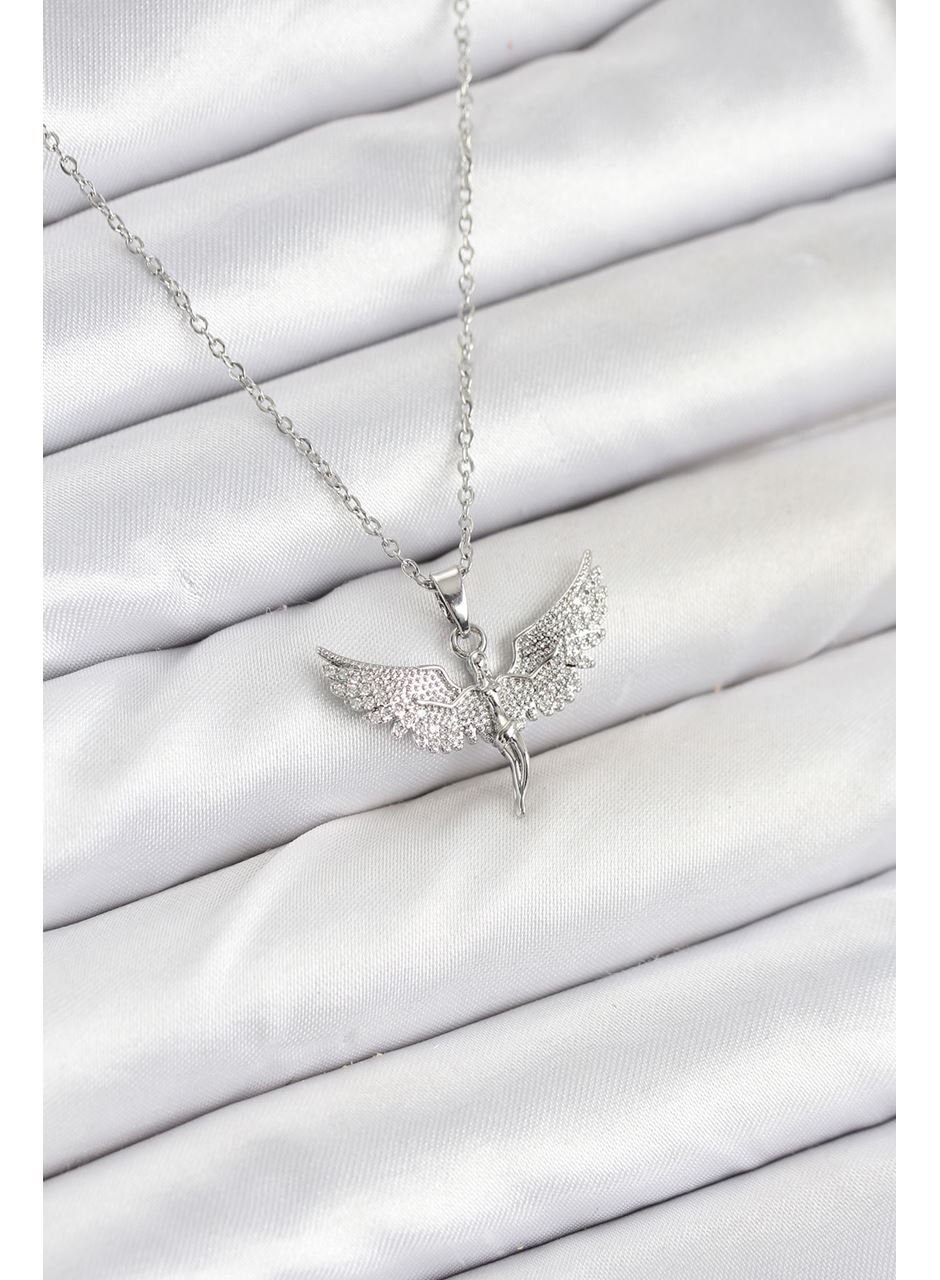 316L Çelik Zincir Gümüş Renk Melek Model Kadın Kolye