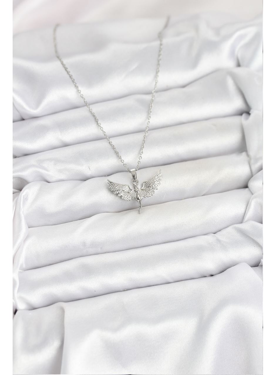 316L Çelik Zincir Gümüş Renk Melek Model Kadın Kolye