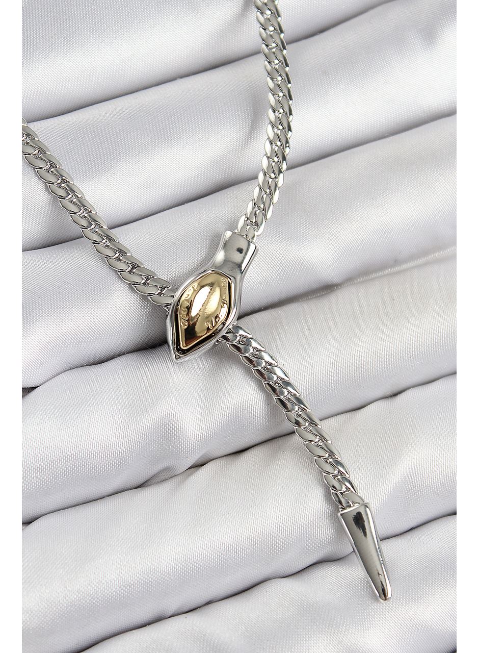 Pirinç Asansörlü Yılan Model Gümüş Renk Kadın Kolye