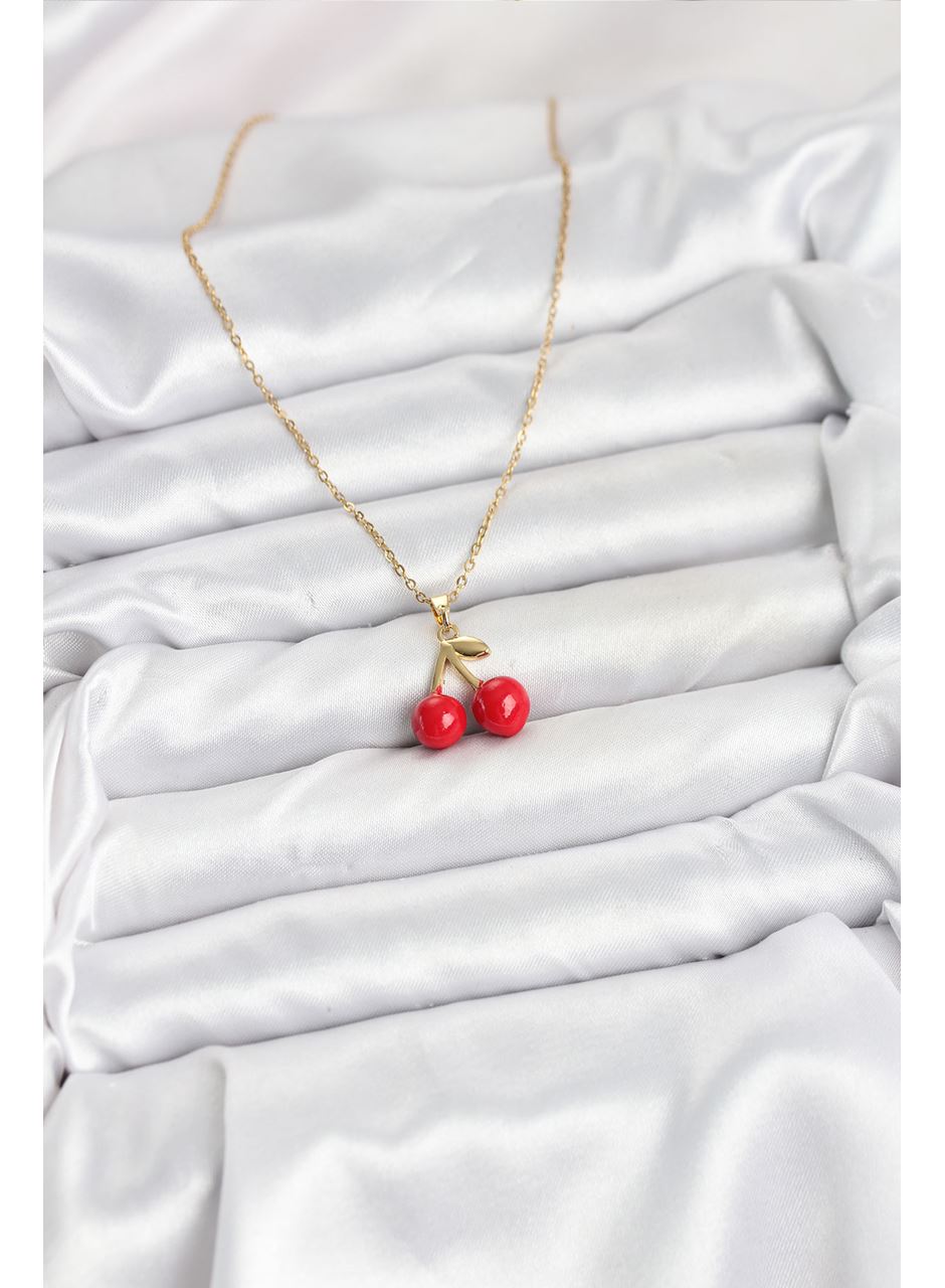 316L Çelik Zincir Gold Renk Kiraz Model Kadın Kolye