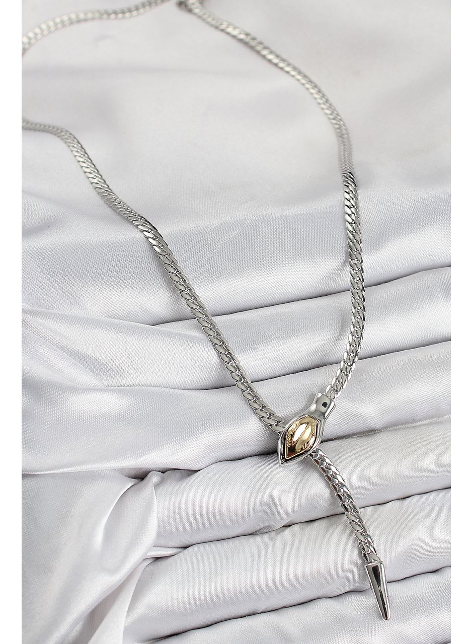 Pirinç Asansörlü Yılan Model Gümüş Renk Kadın Kolye