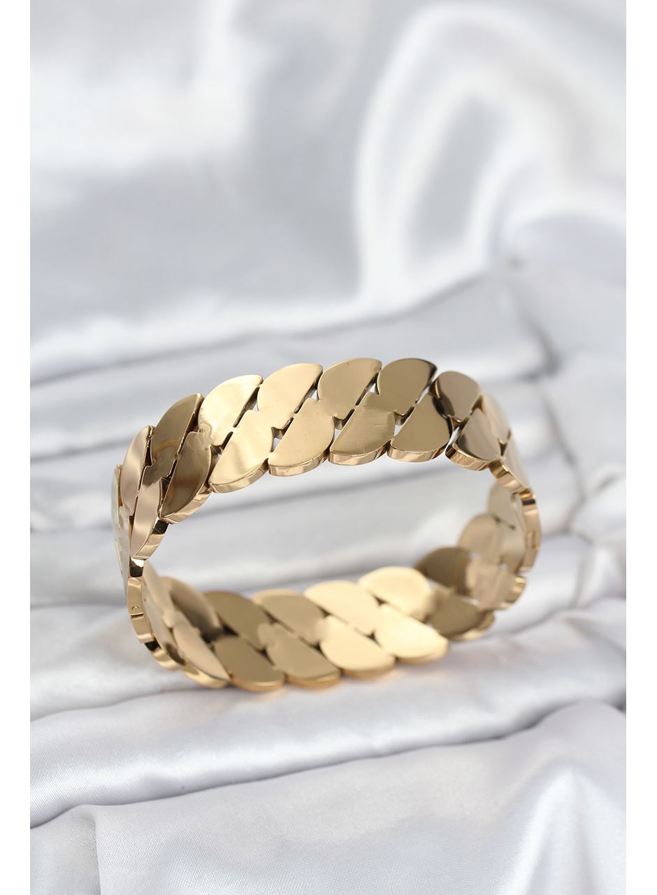 316L Çelik Gold Renk Ezme Zincir Model Kadın Kelepçe Bileklik