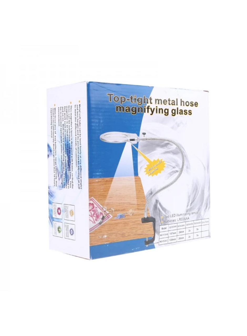 -2.5X130 MM 5X24 MM LED Aydınlatmalı Büyüteç,Masa üstü Metal Hortum Mandallı-MG15124-C (