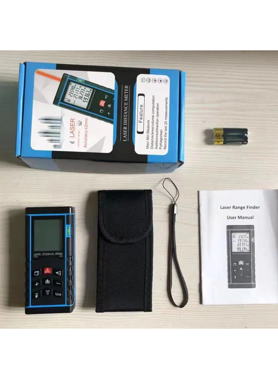 Profesyonel 40 Metre Dijital Lazer Metre Ölçer LCD Ekran, Su Terazili, Alan Hacim, Pisagor Hesaplama ve 20 Kayıt Hafızası (