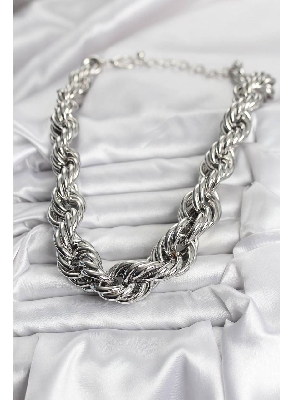 Pirinç Gümüş Renk Sarmal Halat Model Kadın Kolye