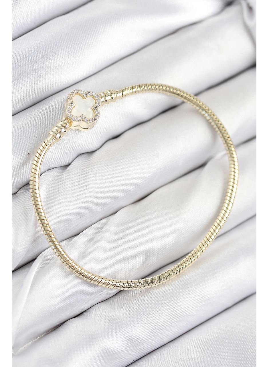 Pirinç Charm Zirkon Taşlı Yonca Model Gold Renk Kadın Bileklik