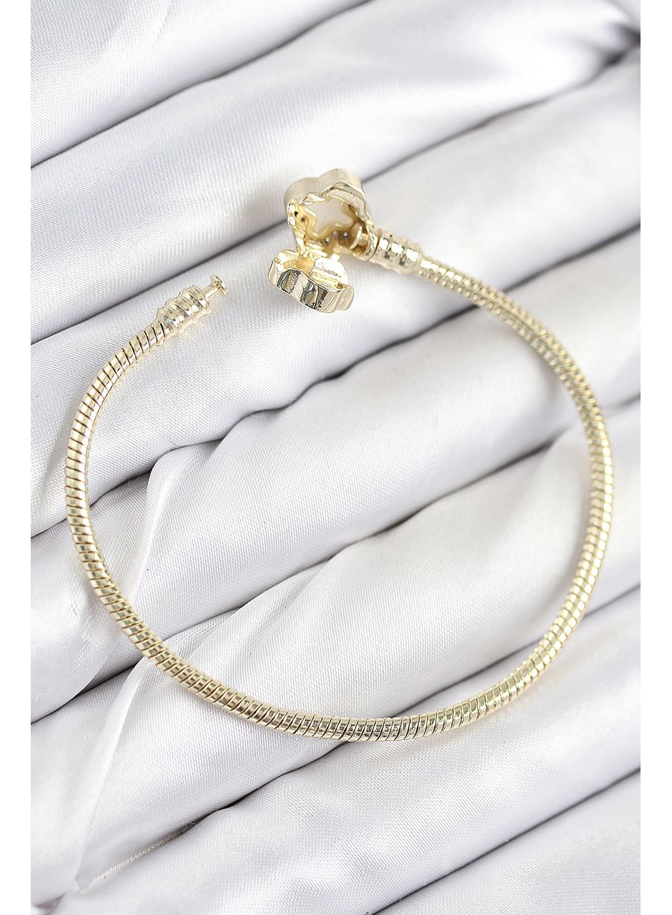 Pirinç Charm Zirkon Taşlı Yonca Model Gold Renk Kadın Bileklik