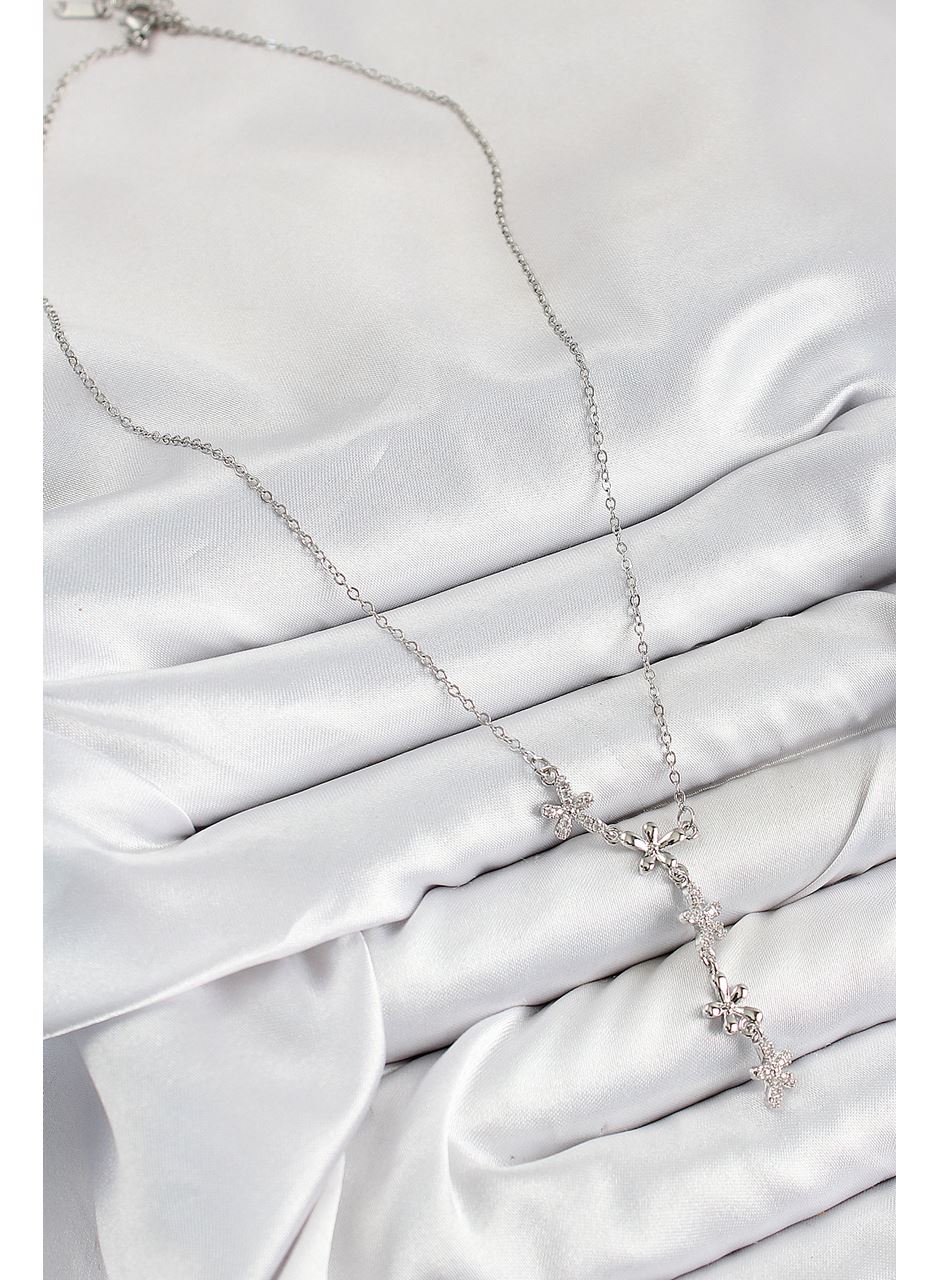 316L Çelik Zirkon Taşlı Çiçek Model Gümüş Renk Kadın Kolye