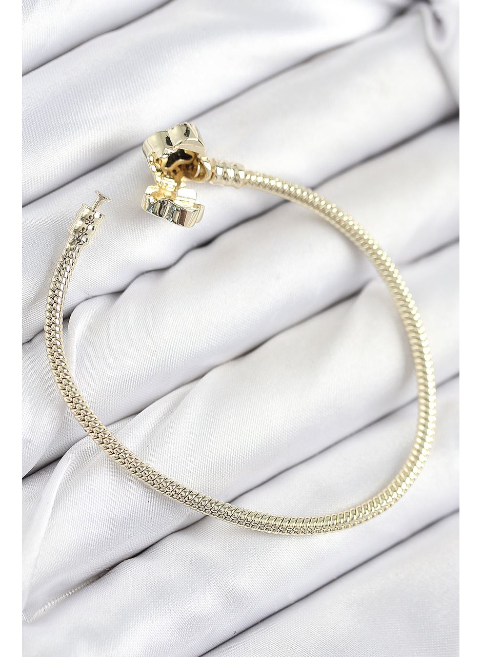 Pirinç Charm Zirkon Taşlı Yonca Model Gold Renk Kadın Bileklik