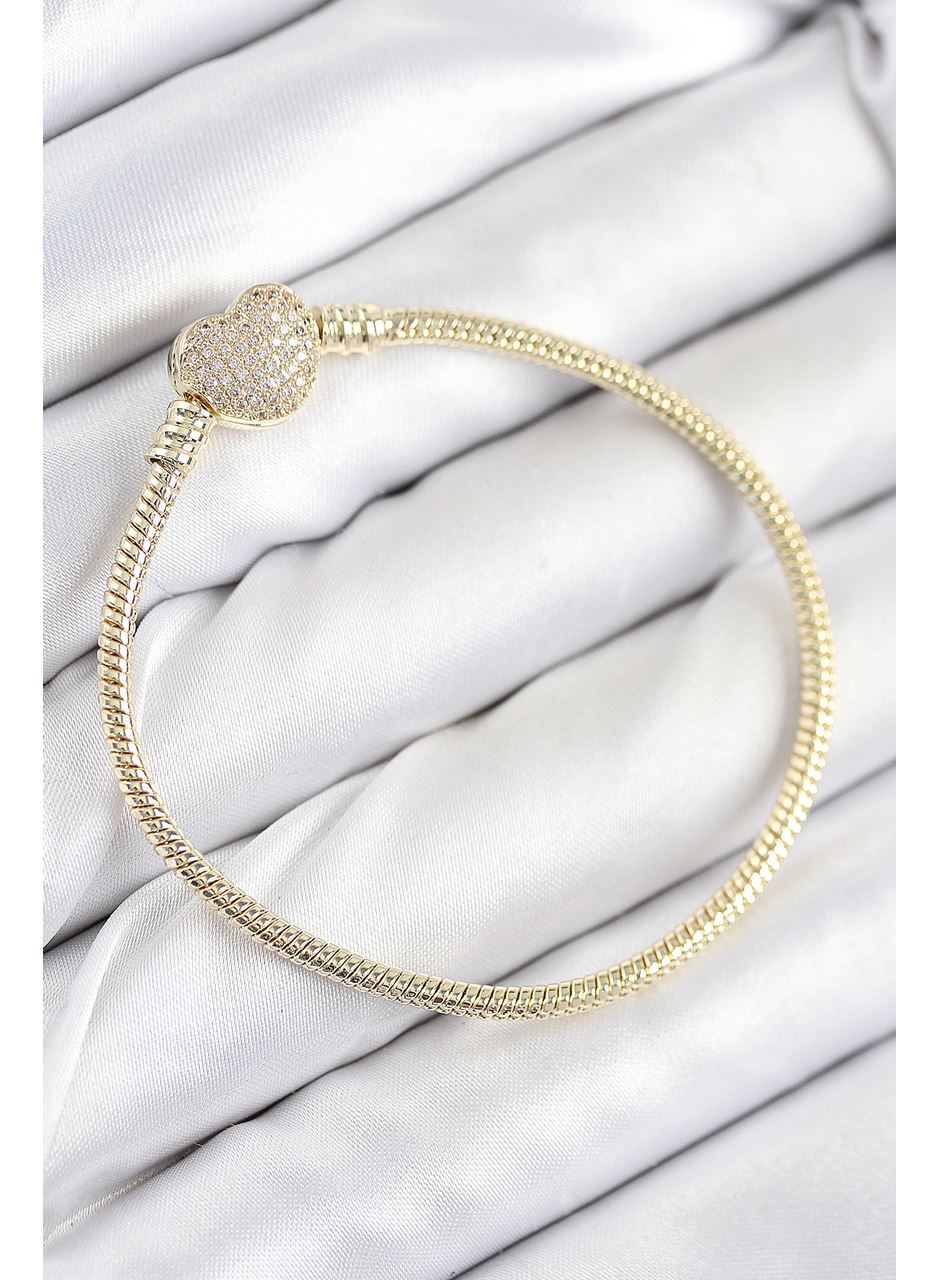 Pirinç Charm Zirkon Taşlı Kalp Model Gold Renk Kadın Bileklik