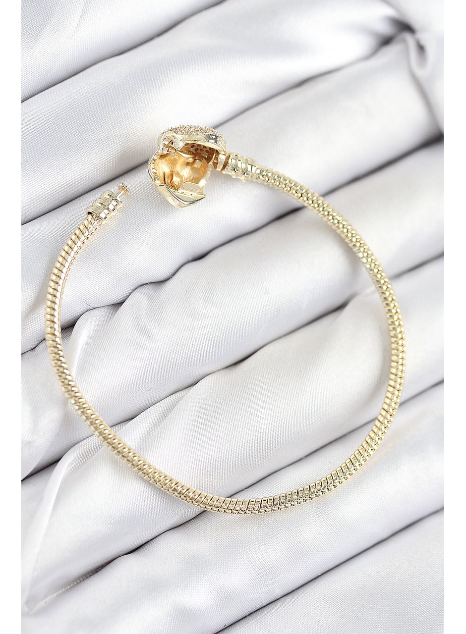 Pirinç Charm Zirkon Taşlı Kalp Model Gold Renk Kadın Bileklik