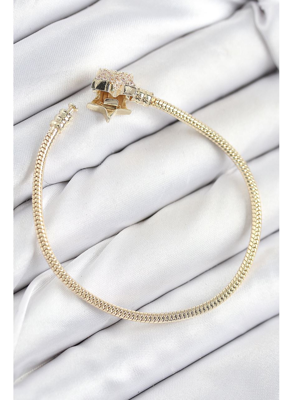 Pirinç Charm Zirkon Taşlı Yıldız Model Gold Renk Kadın Bileklik