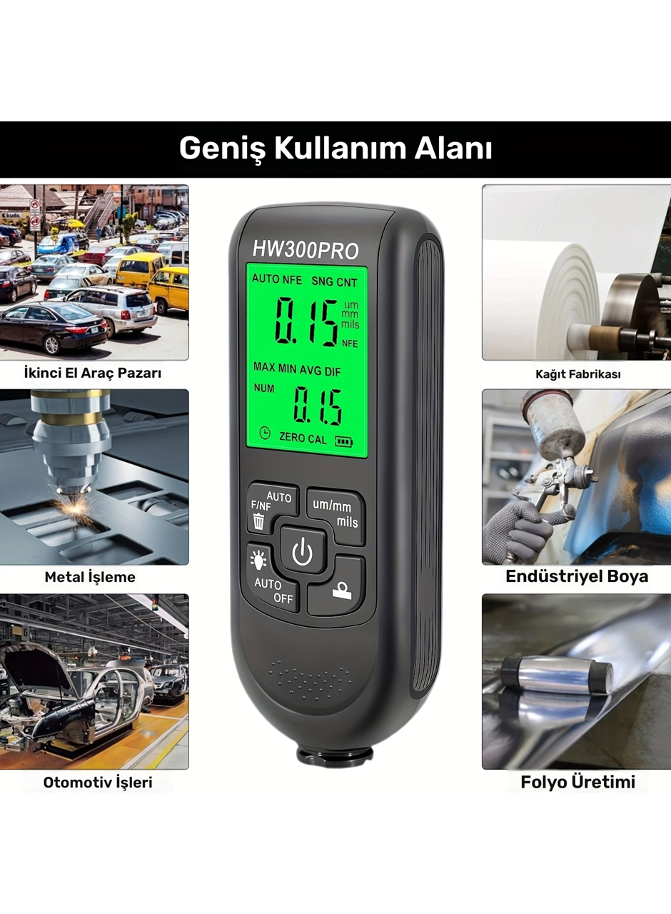 HW-300PRO Oto Boya Kalınlık Ölçer Fe NFe 2000µm + 2 Fonksiyonlu Bardak Tutucu Hediyeli (