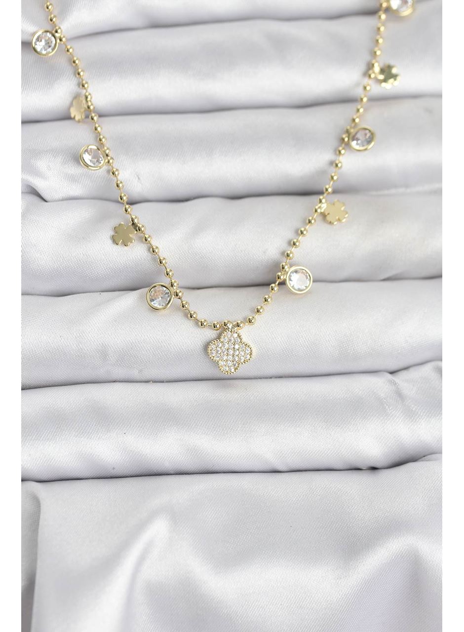 Pirinç Gold Renk Yonca Model Kadın Kolye