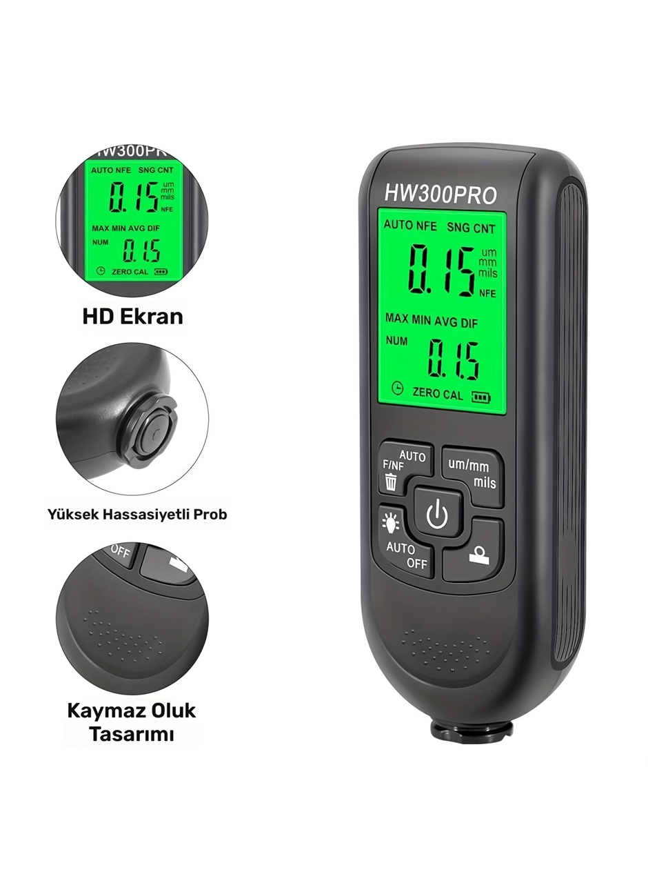 HW-300PRO Oto Boya Kalınlık Ölçer Fe NFe 2000µm + 2 Fonksiyonlu Bardak Tutucu Hediyeli (
