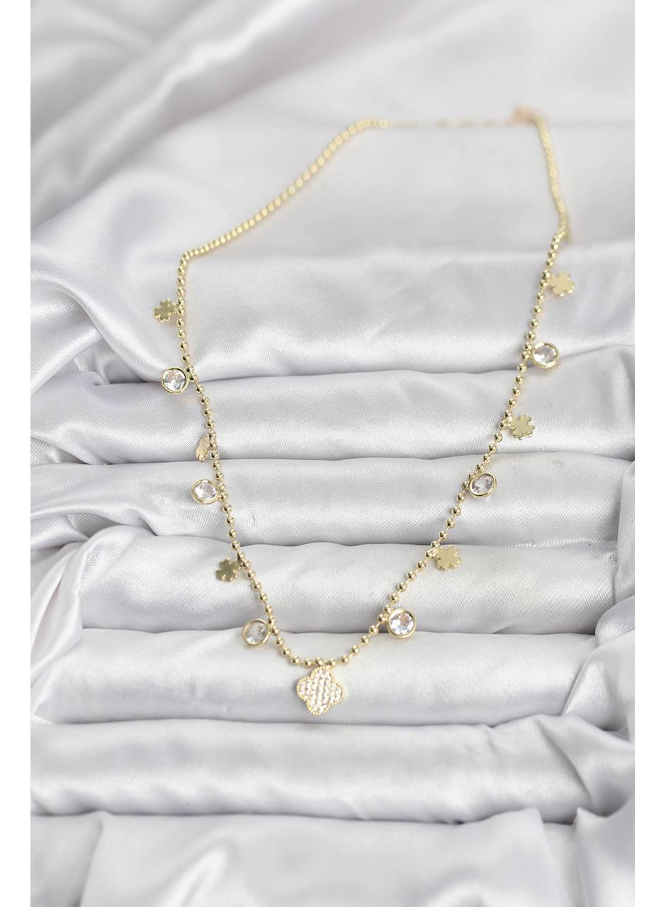 Pirinç Gold Renk Yonca Model Kadın Kolye