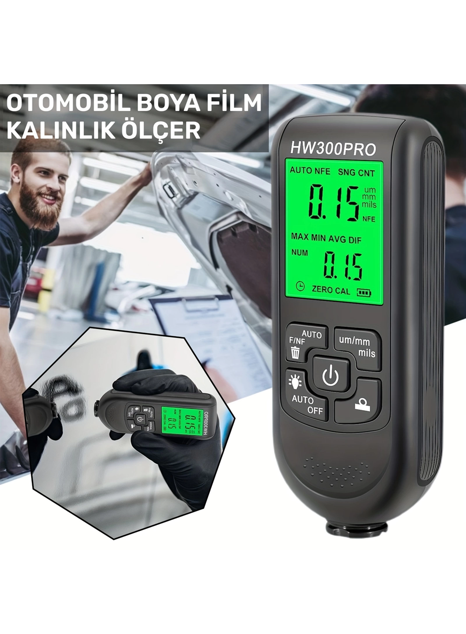 HW-300PRO Oto Boya Kalınlık Ölçer Fe NFe 2000µm + 2 Fonksiyonlu Bardak Tutucu Hediyeli (