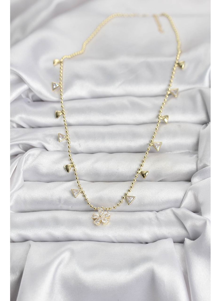 Pirinç Gold Renk Zirkon Taşlı Çiçek Model Kadın Kolye