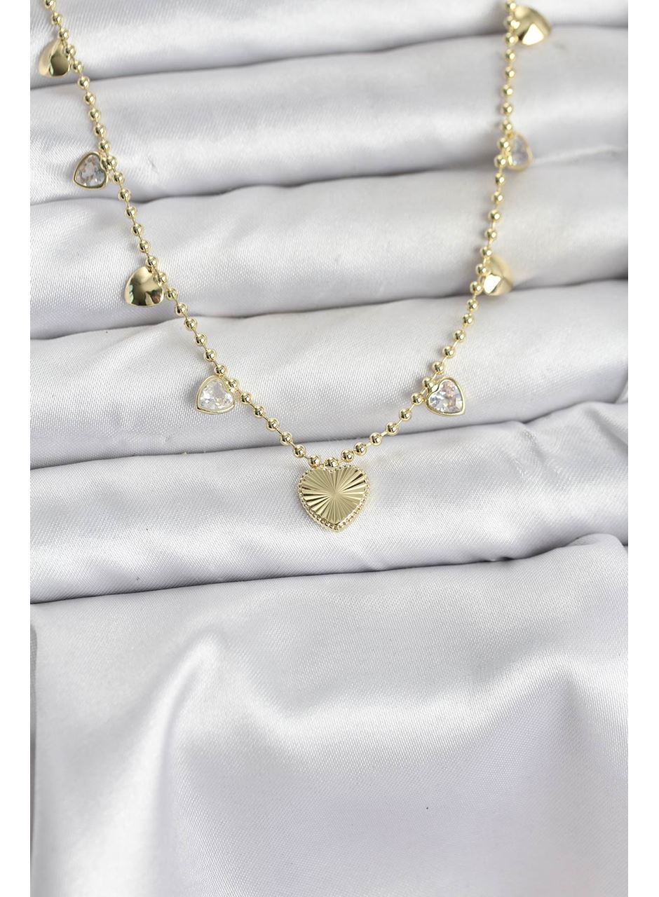 Pirinç Gold Renk Kalp Model Kadın Kolye