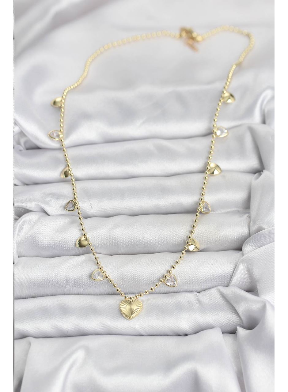 Pirinç Gold Renk Kalp Model Kadın Kolye