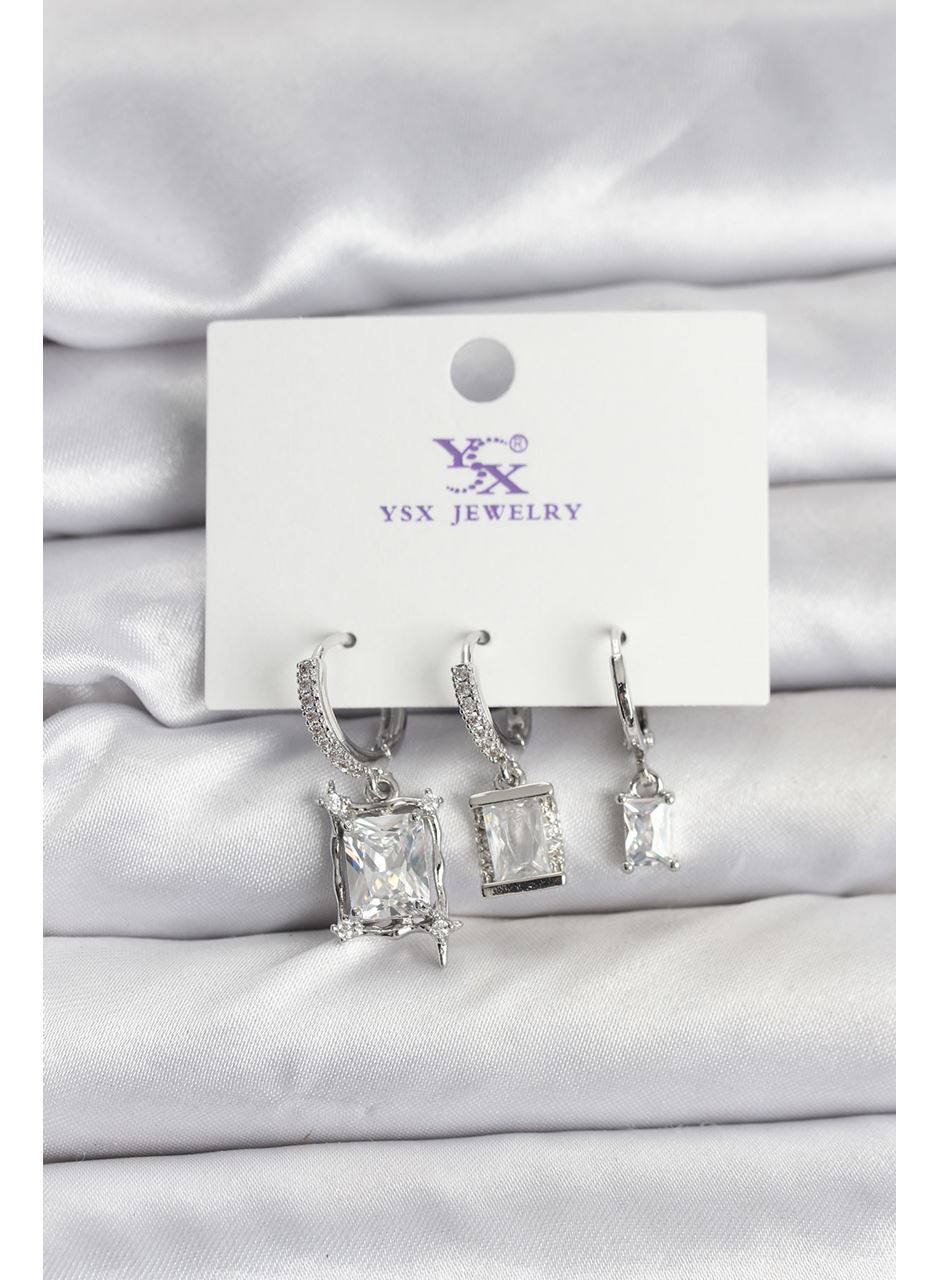 Gümüş Renk Zirkon Taşlı Kadın Küpe