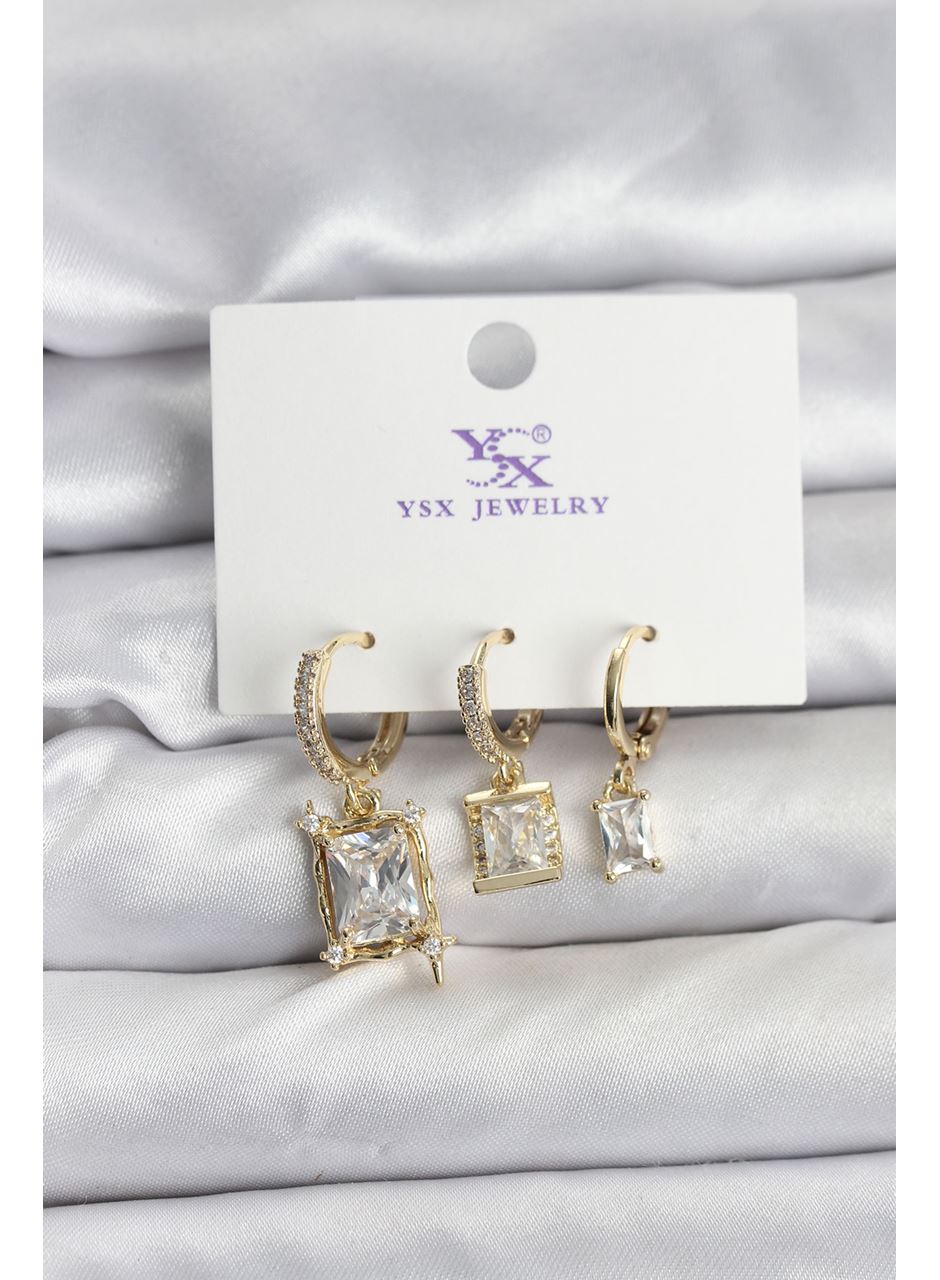 Gold Renk Zirkon Taşlı Kadın Küpe