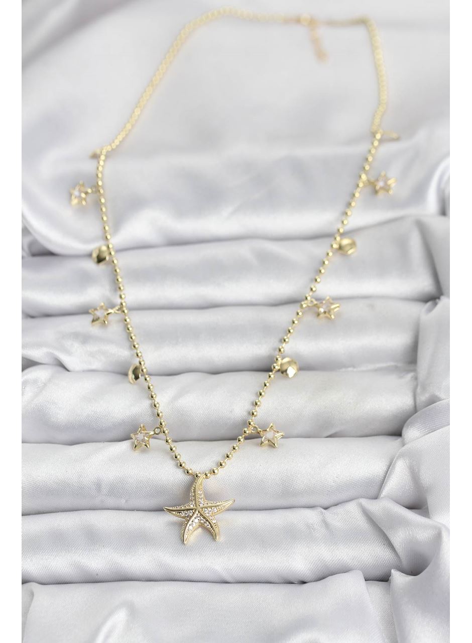 Pirinç Gold Renk Zirkon Taşlı Deniz Yıldızı Model Kadın Kolye