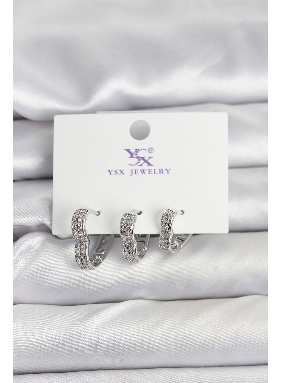 Gümüş Renk Pirinç Zirkon Taşlı Kalpli Kadın Küpe