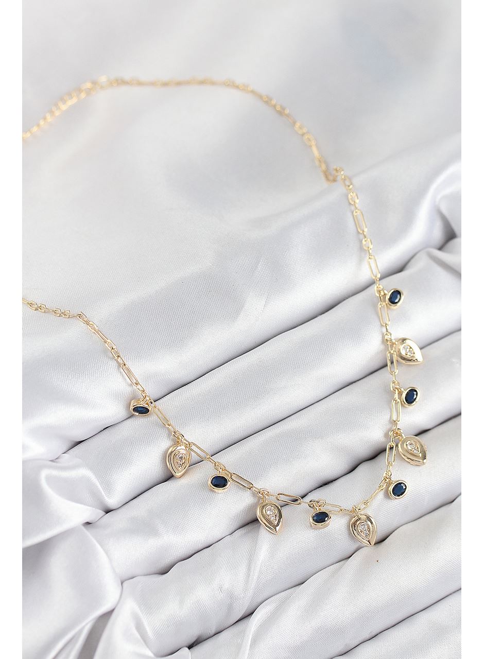 Pirinç Zirkon Taşlı Sallantılı Damla Model Gold Renk Kadın Kolye