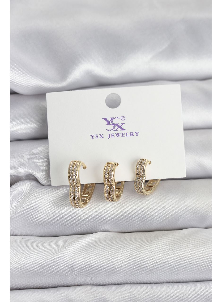 Gold Renk Pirinç Zirkon Taşlı Kalpli Kadın Küpe