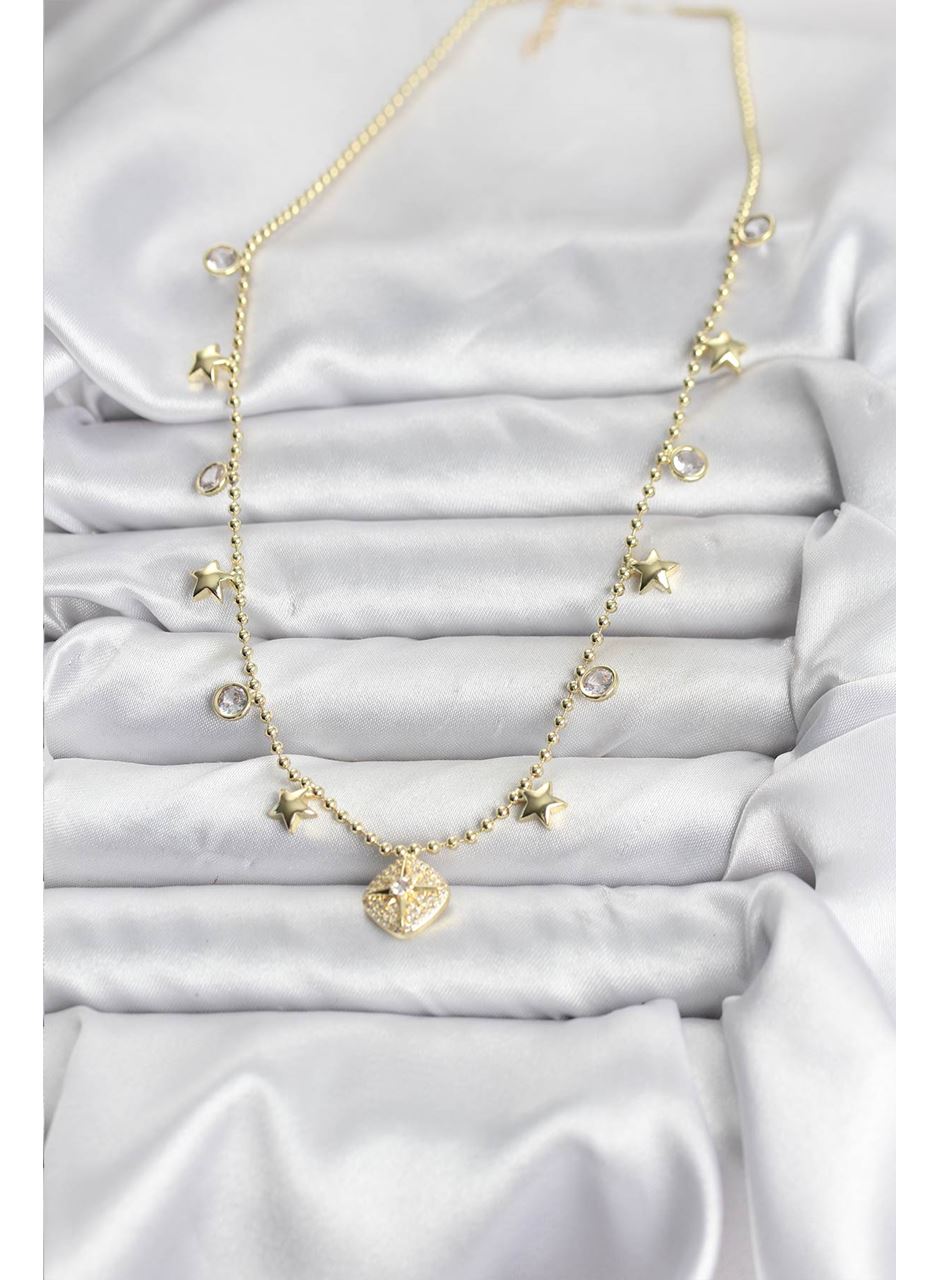 Pirinç Gold Renk Zirkon Taşlı Kutup Yıldızı Model Kadın Kolye