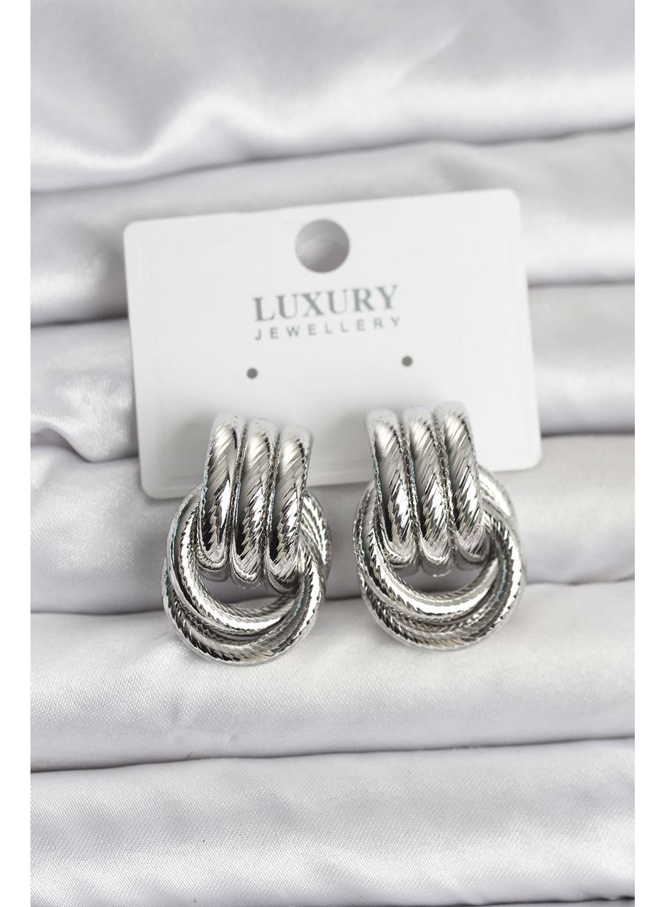 Gümüş Renk Halka Modelli Pirinç Kadın Küpe