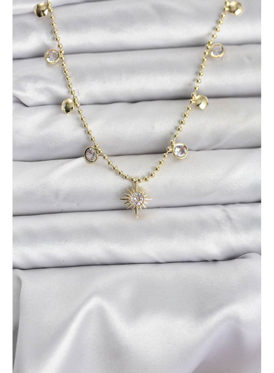 Zirkon Taşlı Kutup Yıldızı Model Pirinç Gold Renk Kadın Kolye