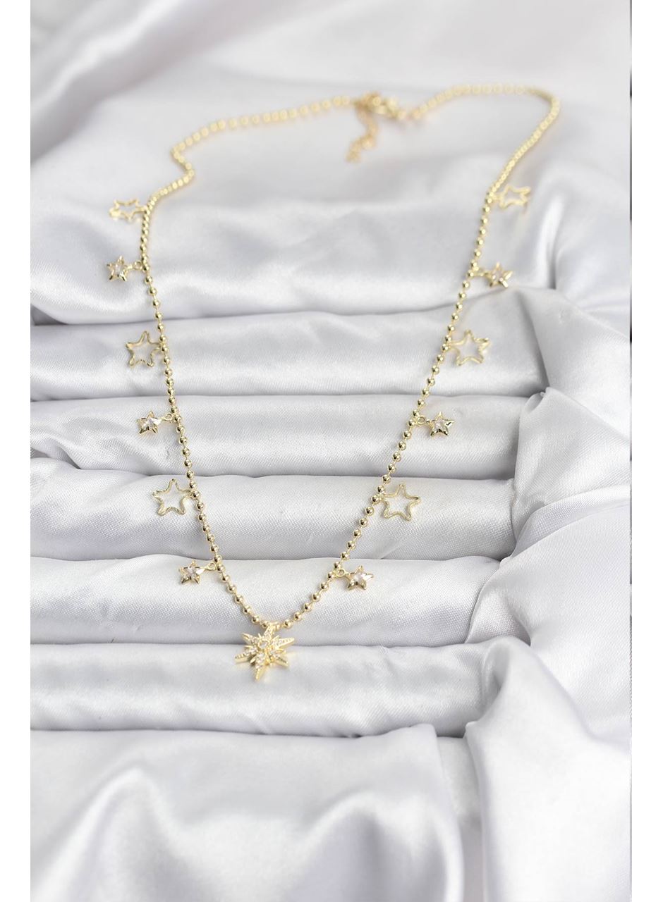 Pirinç Gold Renk Zirkon Taşlı Kutup Yıldızı Model Kadın Kolye