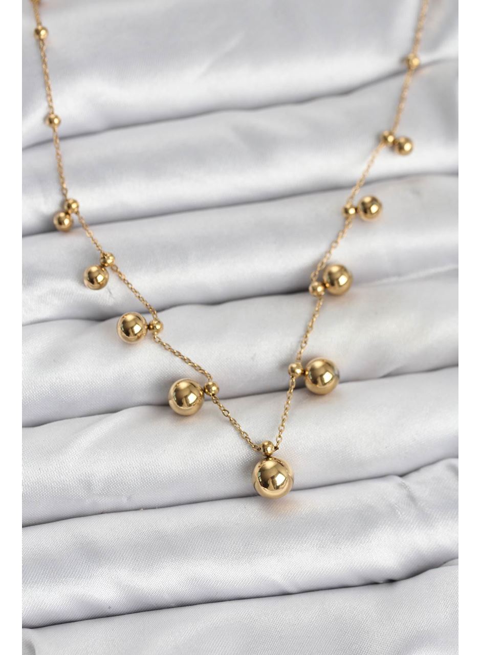 316L Çelik Zincir Gold Renk Topçuklu Kolye