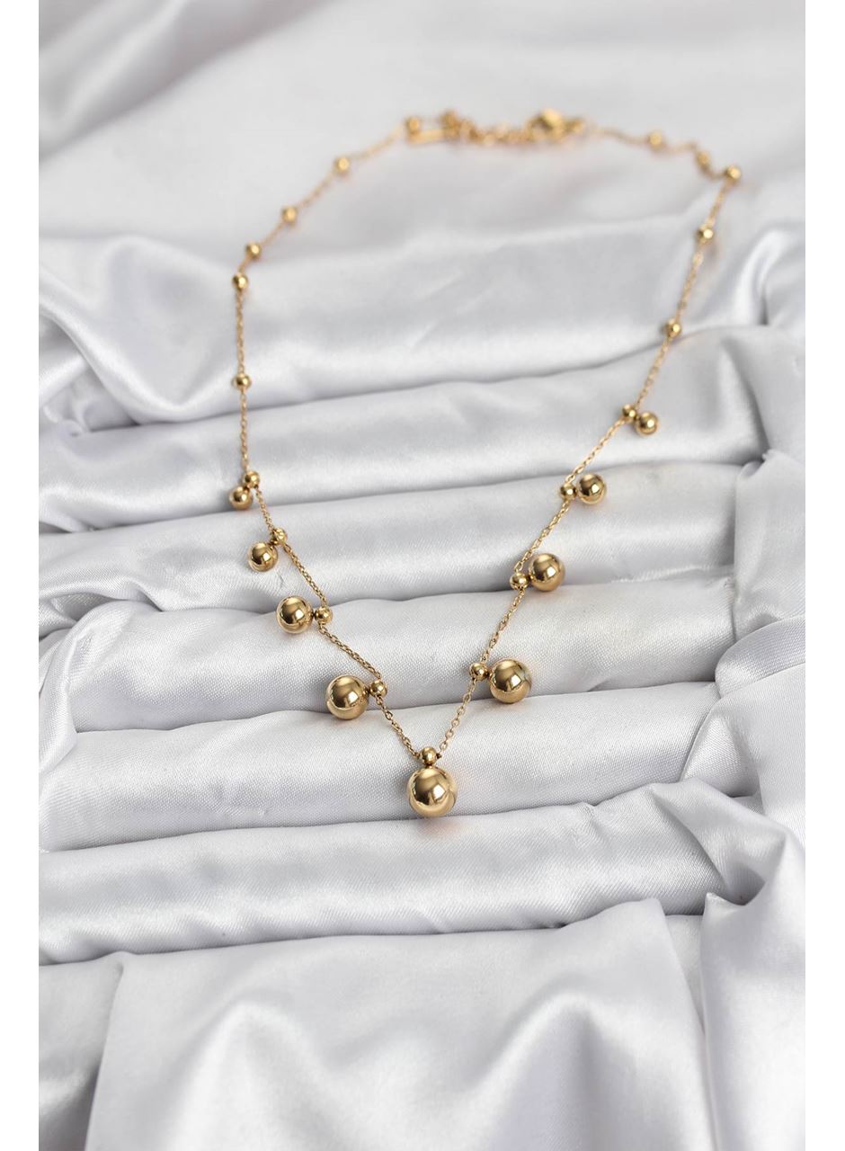 316L Çelik Zincir Gold Renk Topçuklu Kolye