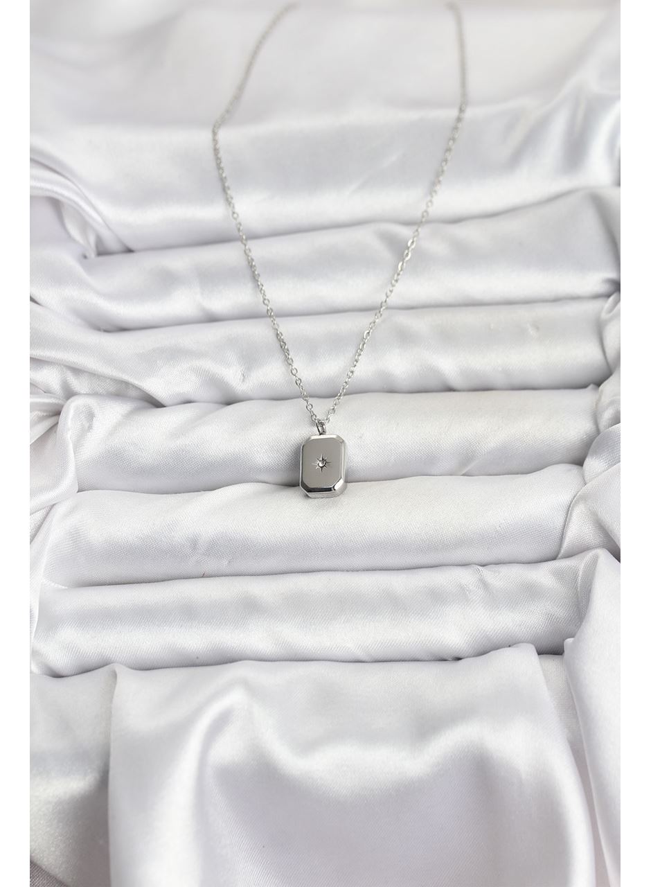 316L Çelik Zincir Gümüş Renk Minimal Kutup Yıldızı Model Kadın Kolye