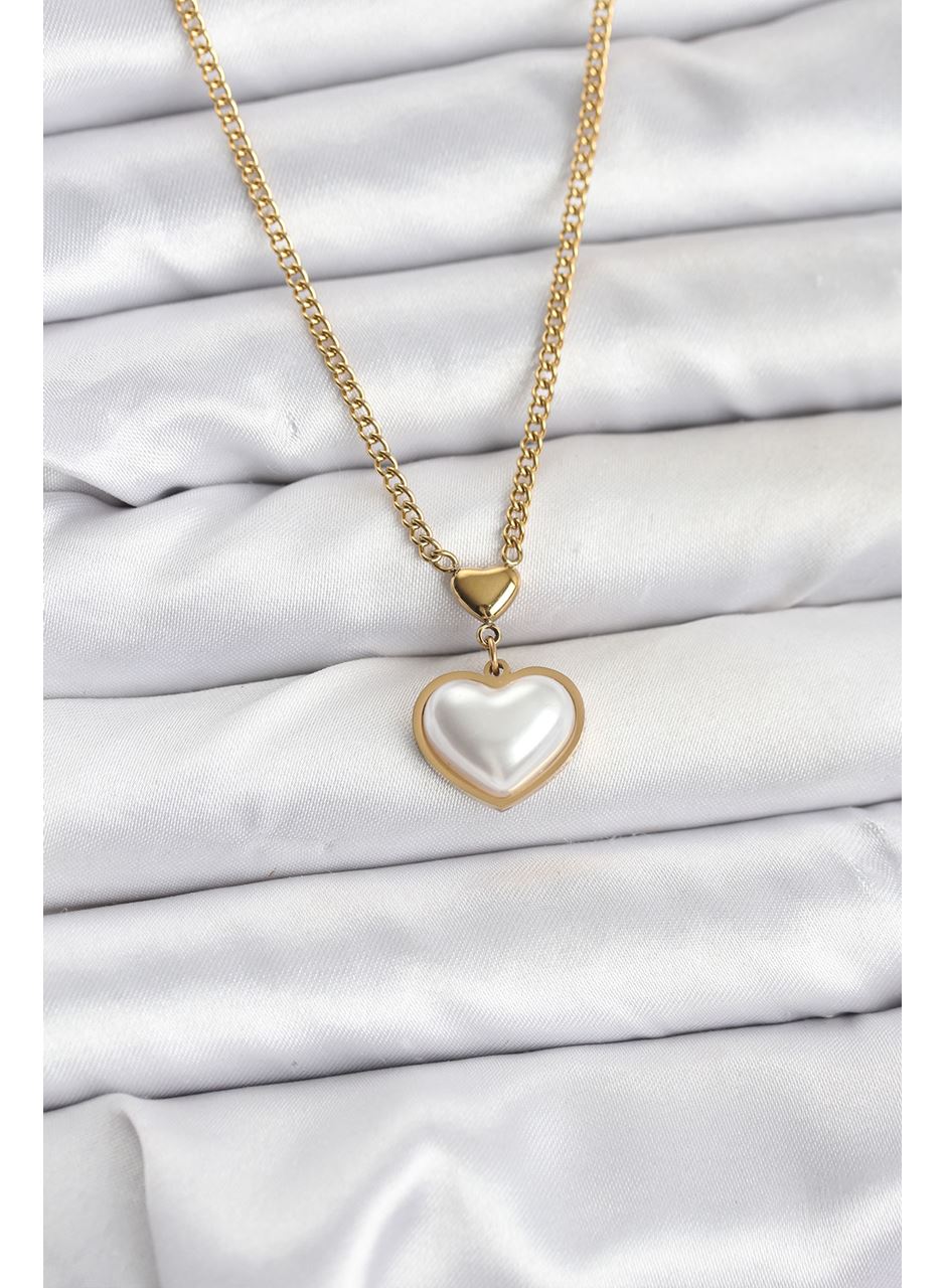 316L Çelik Zincir Gold Renk Bombeli Kalp Model Kadın Kolye