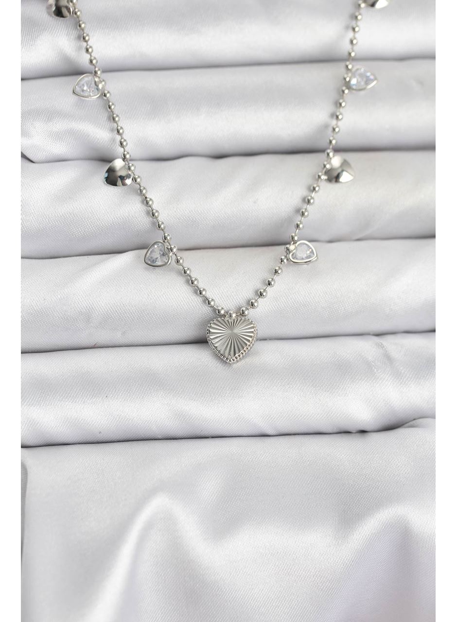 Pirinç Gümüş Renk Kalp Model Kadın Kolye